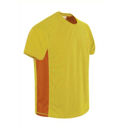Camiseta técnica manga corta y cuello redondo, bandas laterales de color, tejido técnico transpirable VALENTO MARATHONER XXL Amarillo flúor / Naranja