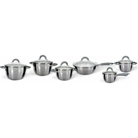 TrAdE Shop Traesio - Set Batteria Di Pentole A Induzione 12pz In Acciaio Inox Manici In Silicone Antiscivolo - (1/3)