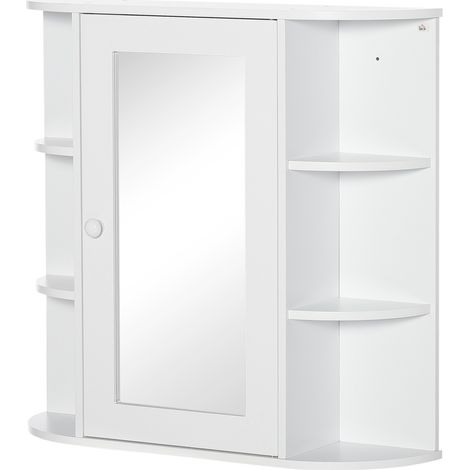 Armoire de salle de bain blanche 66x17x63 cm avec miroir et 8 casiers - Meuble de rangement multifonction mural pour toilette (1/5)