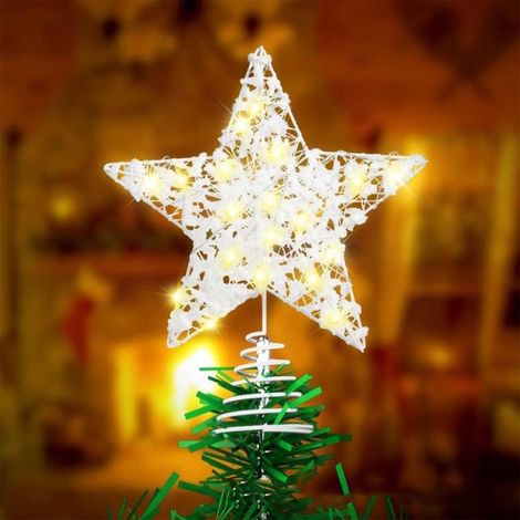 Sommet D'Arbre De Noël - Étoile Et Cerf En Métal Creux - 10 LED Intégrées - Décoration Intérieure Ou Bureau - 1 Pièce (1/5)