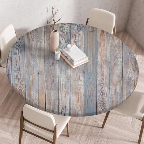 Mantel redondo con borde elástico,impreso en 3D,para uso interior y exterior,comedor y mesas de picnic,160 cm,estampado de grafiti azul (1/5)