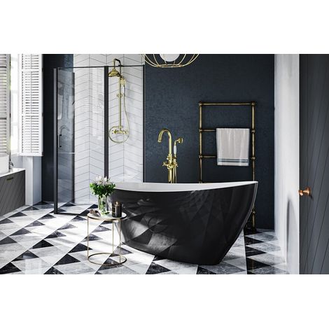 Baignoire îlot noir brillant avec bonde blanc KEYA 165x70 (1/3)