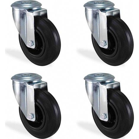 Lot roulette à œil pivotantes caoutchouc noir diamètre 80mm charge 50kg