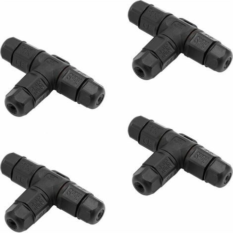Lot de 4 boîtes de jonction étanches IP68 Type T pour connexion de câbles exposés à l’humidité en extérieur - Connecteurs de câble à 3 pôles, Ø 6 mm - 11 mm (1/5)