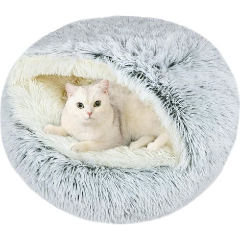 Round Cat Bed Cave Plush Soft Donut Cushion Washable Non-Slip Living Room Bedroom (1/5)