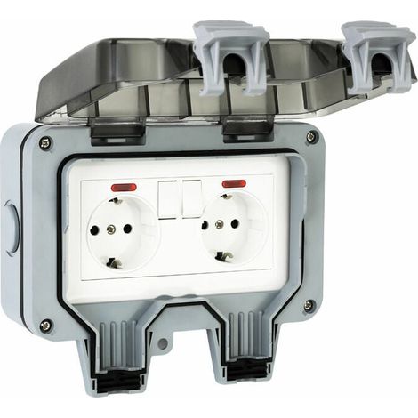 Toma de corriente exterior impermeable IP66 con interruptor, caja de conexiones impermeable, toma de corriente exterior de doble pared para cocina, baño, piscina y jardín (1/5)