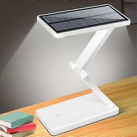 Lámpara de escritorio metálica ultradelgada, sin efecto estroboscópico y alimentada por energía solar, con brazo flexible tipo cuello de cisne. (1/5)