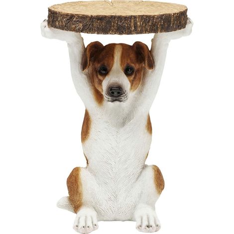 Table d'Appoint Animal Mr. Jack, Chien, Marron/Blanc, Rond, Diamètre 33 cm, Table de Salon, Meuble, Cadeau, Deco Intérieur, Décoration Chambre, Maison (1/5)