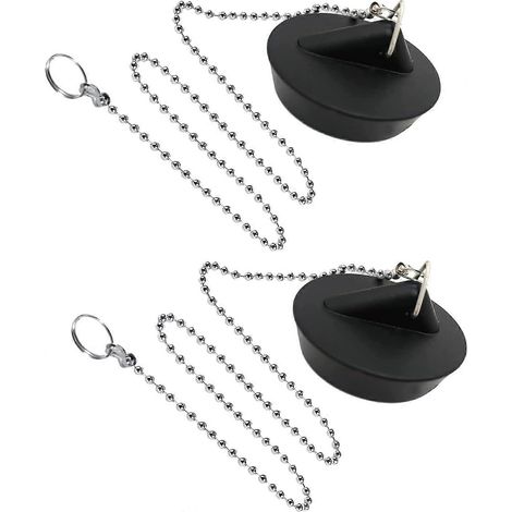 Lot de 2 bouchons d'évier en caoutchouc avec chaînette à billes, bouchon d'évier universel en acier inoxydable avec crochet pour évier de cuisine ou baignoire (1/5)