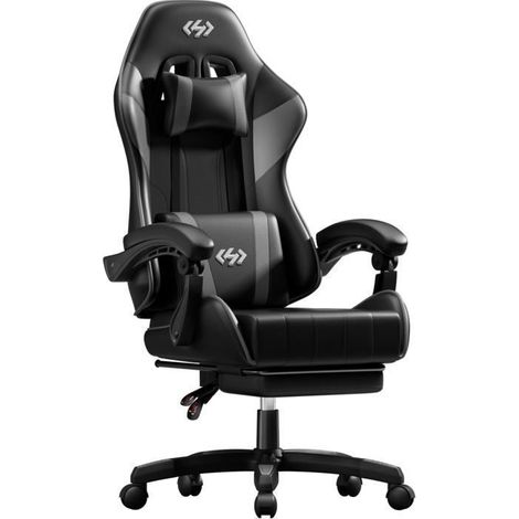 EcoFurnix, ergonomic office chair, with headrest, adjustable backrest - lumbar support - footrest, Black and Gray