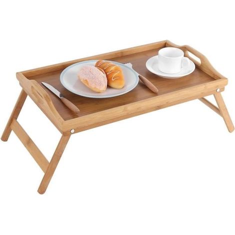 Plateau de lit - Bambou et MDF - Pliable - 22,5 x 50 x 30 cm - Design contemporain