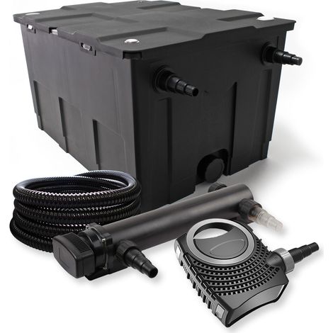 SunSun Kit complet: CBF-550 Filtre de bassin jusqu'à 60000 L Biologique, NEO10000 SuperECO pompe de filtration 10000l/h 80W, CUV-336 lampe uv UVC Clarificateur avec 36W, 25m Tuyau 25 mm