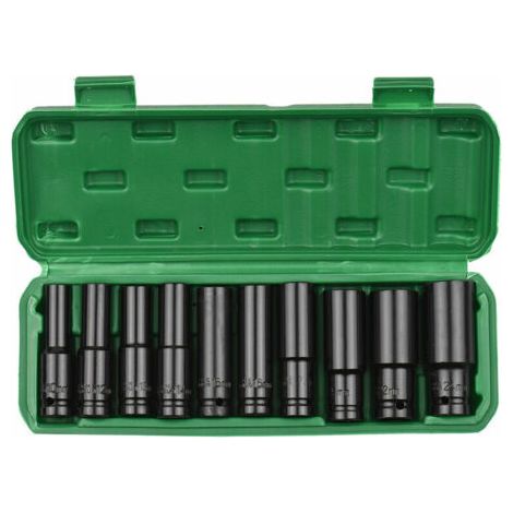 Juego de Dados de Impacto Hexagonales con Impulsor de 1/2", 10 Piezas, Tamaños de Dados Profundos Métricos, Acero al Carbono de 10 a 24 mm con Caja de Almacenamiento Rígida, Modelo: Negro (1/5)