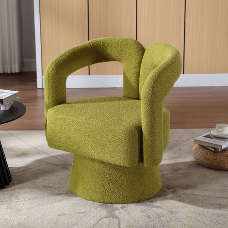 Fauteuil d’appoint pivotant 360° – large dossier rond, tissu doux olive, salon, chambre ou bureau (1/5)