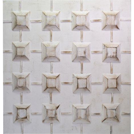 Quadro dipinto bianco con quadretti cm 80x80x3/5