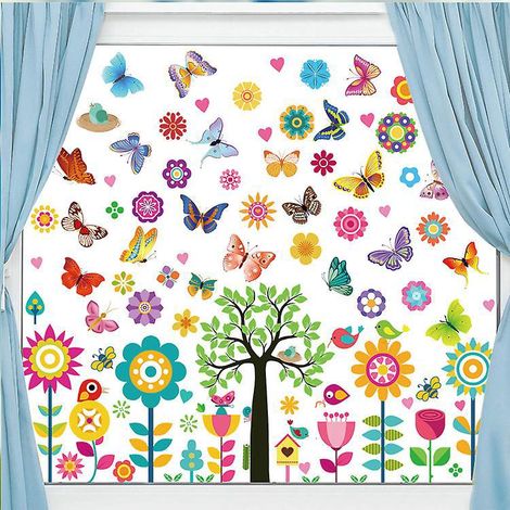 autocollants De Fentre De Printemps Taille Stickers Pour Fentre Fleurs Autocollants Papillon Anti-collision Pour Deco Printemps De Fentre En Verre (1/5)