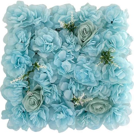 Décoration murale de fleurs artificielles (roses fausses) à faire soi-même, 35 x 35 cm, pour fond de mariagebleu (1/5)