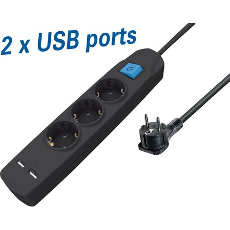 3-fach Steckdosenleiste 3-fach Steckdosenleiste mit zwei usb-Ladeanschlüssen und flachem cee 7/7 Stecker, 3,0 m (1/5)