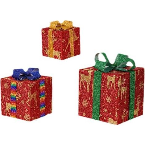 Lot de 3 boîtes cadeaux lumineuses LED de Noël, télécommande, intérieur extérieur (1/5)