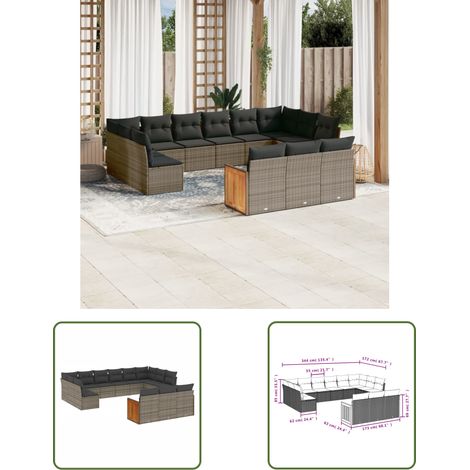 The Living Store 13-tlg. Garten-Sofagarnitur mit Kissen Grau Poly Rattan - Gartensofas - Outdoor Möbel - Lounge Set - Rattan Gartenmöbel - Gartenlounge (1/3)