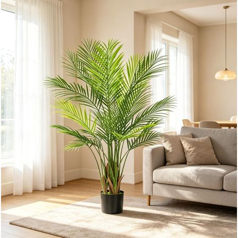 Palma artificiale da interno 120 cm con 22 foglie in PE e vaso (1/5)