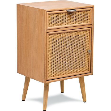 Nordlys - Table de Chevet Nuit Scandinave en Bois Tiroir Cannage Rotin (1/5)