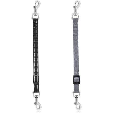 Lot de 2 clips de collier pour chien en nylon réfléchissant Collier de secours réglable de sécurité pour animal domestique Fermoir à double extrémité pour chiens et chiots (noir, gris) (1/5)