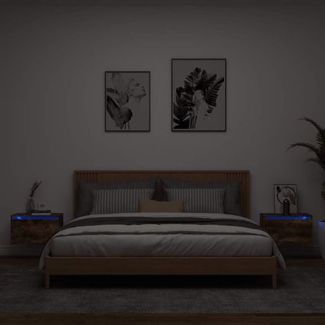 vidaXL Wall-mounted Bedside Cabinets with LED Lights 2 pcs Smoked Oak
