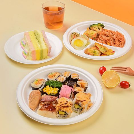 Assiette ovale en papier de 32 cm (12,5 pouces), assiette jetable artisanale en pâte à papier, assiette plate en pâte de canne à sucre blanche, assiette ronde, assiette peinte (1/5)