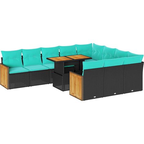 Maison Exclusive - Set Divani da Giardino 11 pz con Cuscini Polyrattan Acacia Nero (1/5)