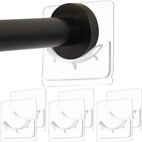 6 Pièces Support de Tringle de Douche Mural Adhésif d'Installation sans Perçage, Support de Fixation de Tige Adhésive (1/5)