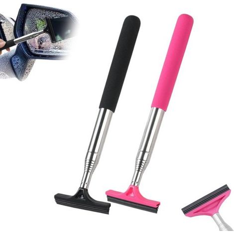 Lot de 2 essuie-glaces pour rétroviseur - Rose - Noir - Essuie-glace rétractable - Essuie-glace automatique réglable pour rétroviseur intérieur noir (1/5)