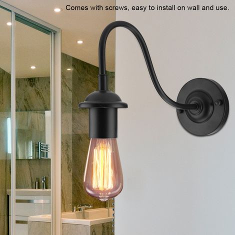 Applique murale E27 style vintage en fer noir, simple, 90-250 V (1/5)