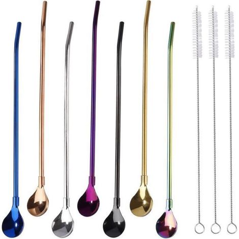 Cuillère À Paille - Acier Inoxydable - 2 En 1 - Pour Smoothies Et Cocktails - 1 Pièce Avec 3 Brosses (1/4)