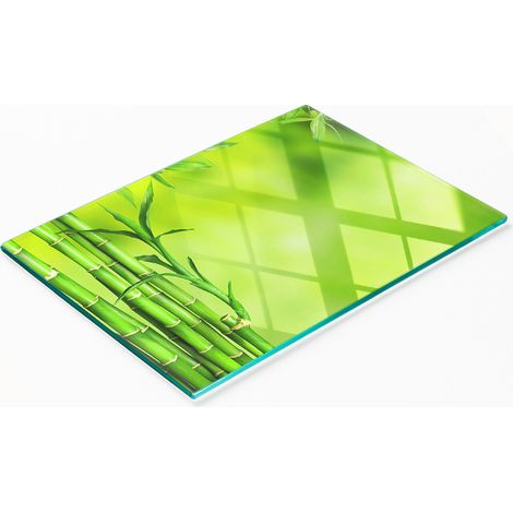 Tabla de servir de cocina de vidrio templado con gr谩ficos de bamb煤 80x52 cm