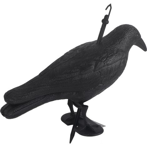 Épouvantail corbeau factice en plastique noir à plumes, répulsif à oiseaux pour jardin extérieur