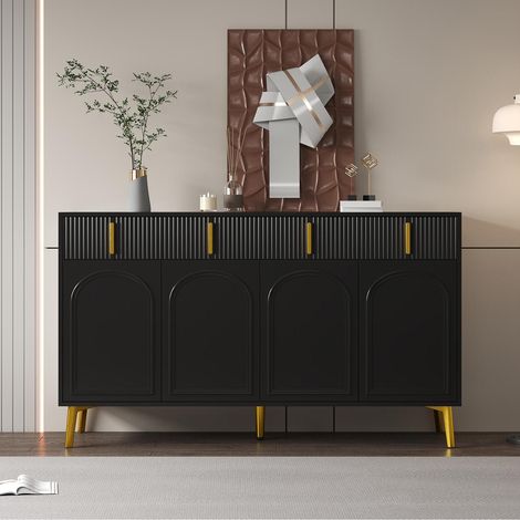 Buffet moderne- 2 portes vitrées avec 4 tiroirs et étagères réglables - Noir (1/5)