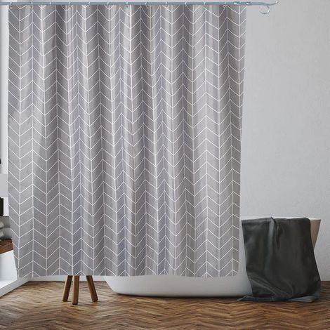 Rideau de douche gris à motifs zigzag, anti-moisissures et résistant à la rouille Dimensions : 180 x 180 cm (71 x 71 pouces) Tissu déperlant 100 % polyester (1/5)