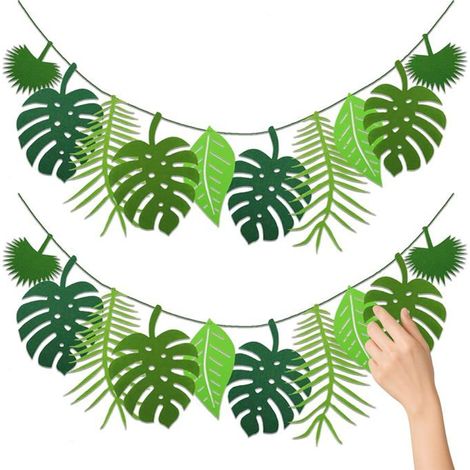 Lot de 2 Guirlandes Tropicales Feuilles Palmier Artificielles Vert, pour Anniversaire/Hawaii Party/Jungle Thème Meoiruery (1/4)