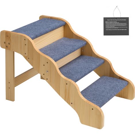 Mophorn Haustiertreppe 740x430x500 mm, 4-stufige klappbare Holztreppe für kleine, mittelgroße und große Haustiere sowie ältere Tiere und Welpen bis 68 kg, ideal für Betten, Sofas und Autos (1/5)
