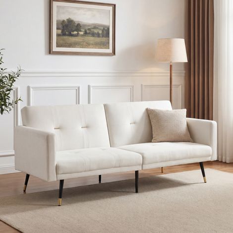 2-Sitzer Schlafsofa Beige Samt mit verstellbaren Rückenlehnen und Gästebett-Funktion (1/5)