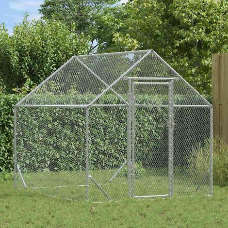 vidaXL Gabbia per polli Argento 200 x 170 x 177 cm Acciaio
