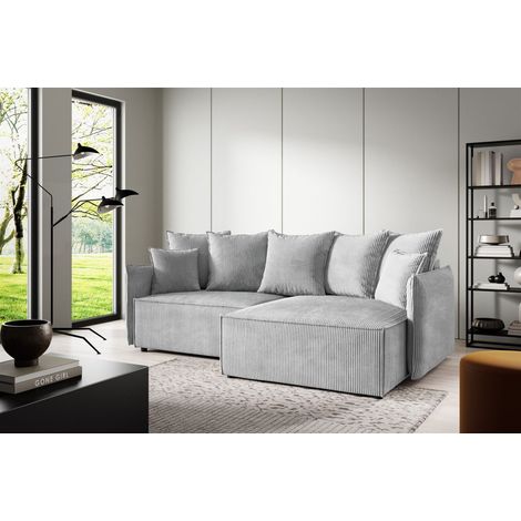 Ecksofa Schlafsofa Sofa MINEA in Stoff Poso Hellgrau Ottomane Rechts (1/5)