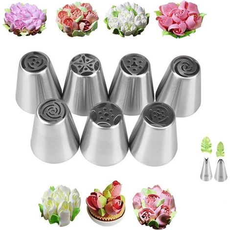 Kit de 7 outils de décoration pour gâteaux, différentes formes de fleurs et feuilles, pour glaçage de biscuits et décoration de cupcakes, argent (1/5)