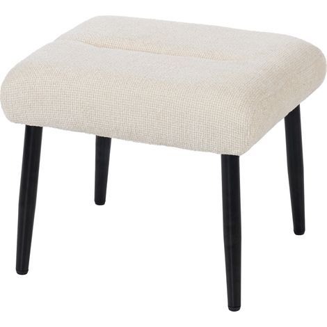 Repose-pieds rembourré, pieds en acier, tissu chenille, 45 x 41 x 38 cm, blanc cassé (1/5)