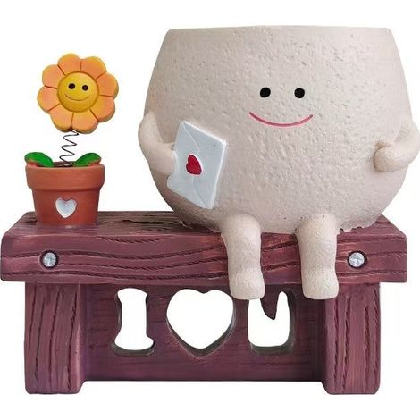 Pot de fleurs souriant, pots de fleurs amusants pour l'intérieur, pots de plantes succulentes avec trou de drainage, pots avec tournesol et lettre
