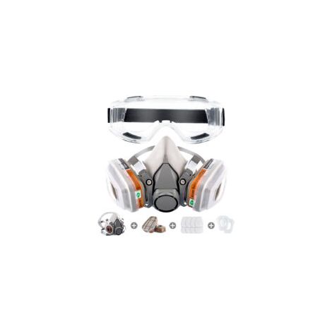 Masque de protection respiratoire réutilisable – Double filtration contre vapeurs organiques – Avec lunettes de sécurité – Pour peinture et soudage