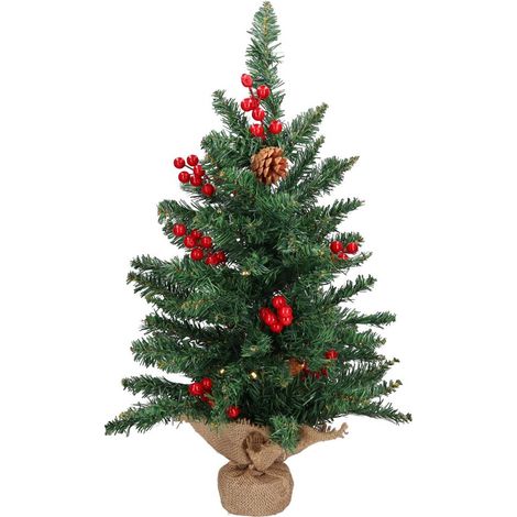 Sapin de Noël artificiel "Ponak" avec 20 LEDs (2,25W 3000K 4,5V) IP20 Ø35x60cm coloris vert rouge et marron