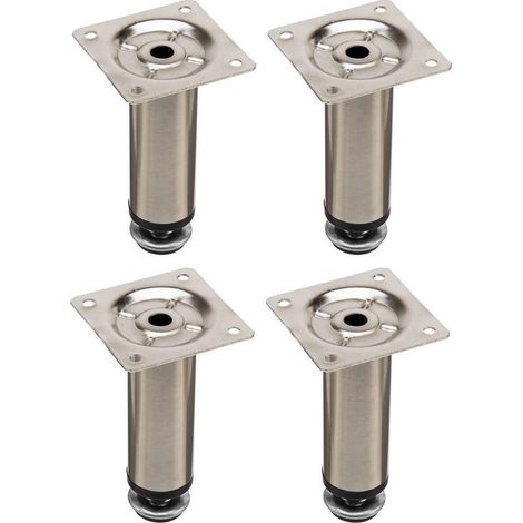 Verstellbare Möbelfüße (4x) – Runder Fuß Ø 30 mm aus poliertem Chromstahl – Höhe 100 mm, verstellbar bis +13 mm – Tragkraft 20–25 kg (1/2)