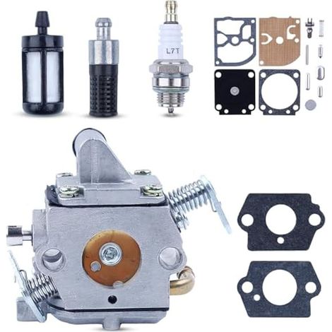 Carburateur C1Q-S57A pour Stihl 017 018 MS 170 180 Tronçonneuse 180C MS170 MS170C avec Joint de Carburateur, Bougie d'Allumage, Filtre, Filtre À Huile, Kit de Réparation (1/4)